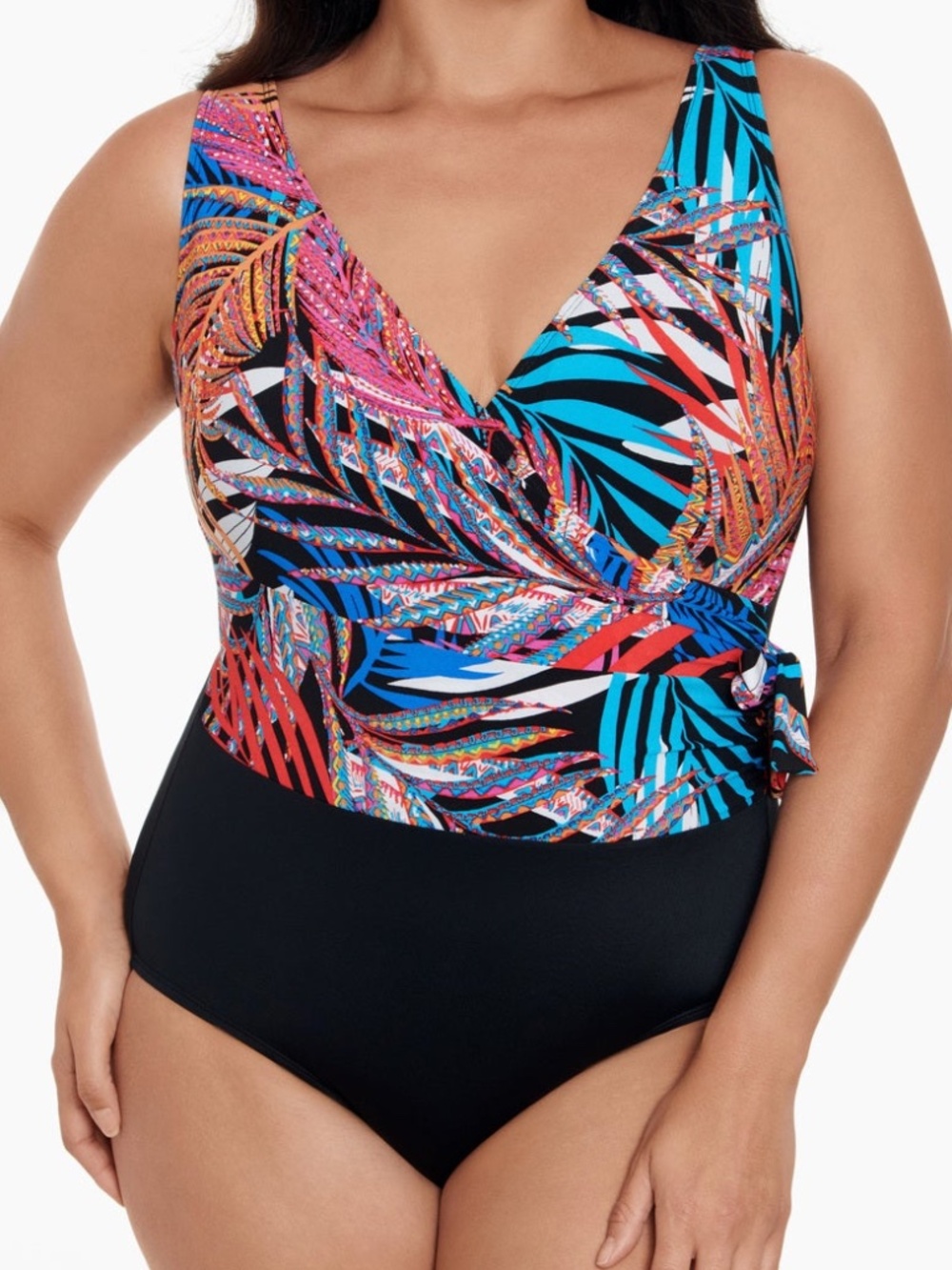 NEW Longitude Long Torso Tie Side Draped One Piece Swimsuit 221114 Jungle Boogie